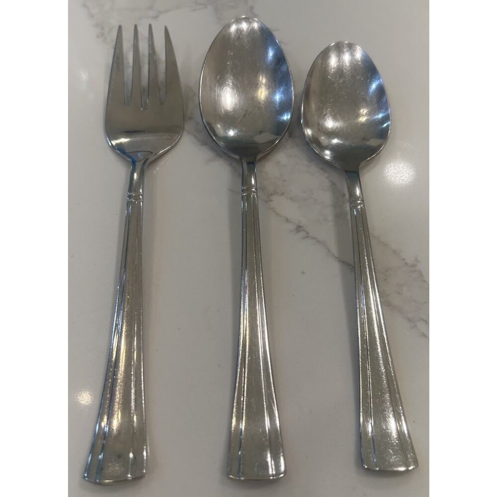 Vtg Cuisinart GEO Serving Set of 3 Meat Fork & 2 Spoons Stainless 18/10 Flatware
